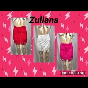 Zuliana Size Small 100% Rayon Tie Cover Up Skirt Bundle of 3 Pink, Red, & White